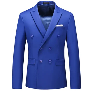 Модный новый мужской повседневный бутик, деловой однотонный двубортный костюм, пиджак, блейзеры, пальто