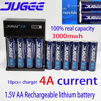 10шт jugee 1.5v литиевая AA usb аккумуляторная батарея 3000mWh 2H быстрая зарядка литиевой батареи + 1 USB зарядное устройство 1.1 V напоминание о низком заряде батареи