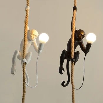 Современный светодиодный подвесной светильник в виде обезьяны из смолы, подвесной светильник в виде обезьяны для гостиной, кабинета, коридора, освещения домашнего интерьера
