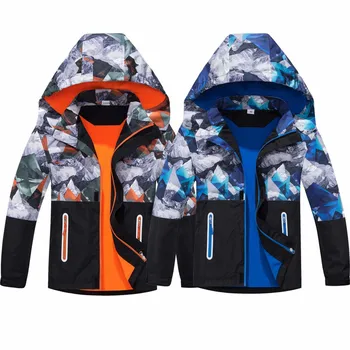 Детская куртка с цветными блоками, камуфляжная рубашка на молнии, Waterpr00f И дышащая уличная детская куртка для мальчиков, пальто Bubble Boy