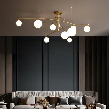 Современная скандинавская светодиодная люстра для гостиной спальни Столовой кухни Потолочный светильник Стеклянный шар Золотой арт-стиль G9 Подвесной светильник