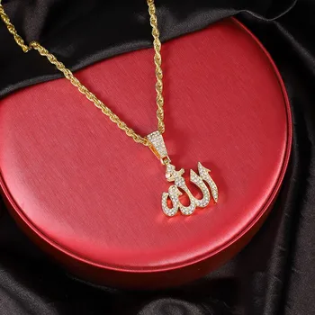 Замороженный Ислам Мусульманское ожерелье с подвеской из веревочной цепи шириной 4 мм Ювелирные изделия для мужчин и женщин