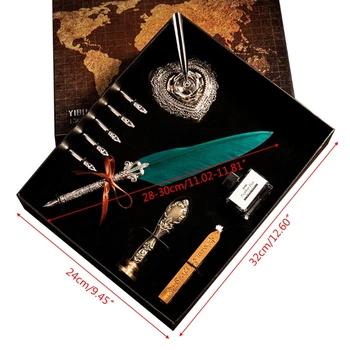 Винтажное гусиное перо, перьевая ручка, перьевые чернила для письма, 5 наконечников, Держатель в виде сердца, подарочная коробка B85B