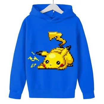Детская осенне-зимняя одежда Pokemon Pikachu 2024 года, новая модная теплая толстовка с капюшоном для мальчиков и девочек, детская уличная спортивная одежда
