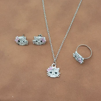 Милый винтажный женский ювелирный набор с подвеской в виде кошки, ожерелье, серьги, кольцо, бесплатная доставка