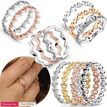 Женское оригинальное серебро 925 пробы, популярное сверкающее кольцо с логотипом в форме сердца, модные легкие роскошные ювелирные изделия-шармы своими руками