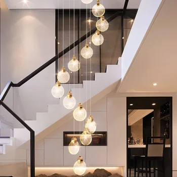 Простая и роскошная светодиодная лестничная люстра лофт двухуровневое здание вилла из полого хрусталя постмодернистский вращающийся лестничный светильник