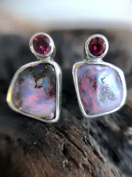 Модные Геометрические Серьги-гвоздики с разноцветным камнем цвета Фуксии, ювелирные изделия для женщин, серьги-подвески из серебра 2021 года