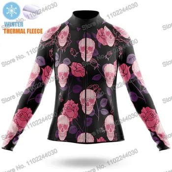 2023, Женская велосипедная одежда с розовым черепом, Зимняя велосипедная майка, женская велосипедная рубашка с длинными рукавами, велосипедная рубашка