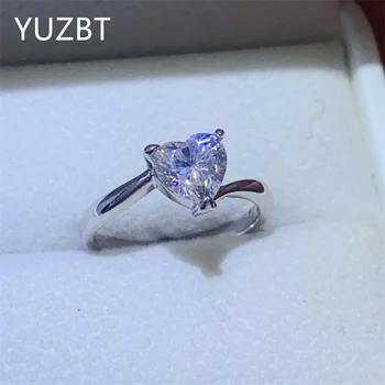 YUZBT, белое золото 18 Карат, бриллиант превосходной огранки, Тестер, Сверкающее кольцо с муассанитом D-цвета в виде сердца, свадебные украшения