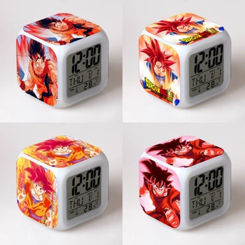 Мультфильм Goku Dragon Ball Будильник Растущий СВЕТОДИОДНЫЙ Изменение цвета Цифровой свет ПВХ Фигурки Игрушки для детей Подарок на День рождения