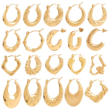 Простые золотые креольские серьги-обручи из нержавеющей стали для женщин, массивные элегантные ювелирные изделия, Модные геометрические серьги Оптом