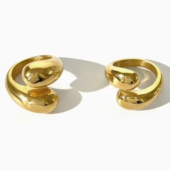 Не Тускнеющие Наращиваемые кольца из нержавеющей стали 316L из 18-каратного чистого золота с Pvd-покрытием, открытое кольцо с двойным куполом для дам
