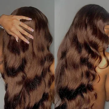 30-40 Дюймов HD Шоколадно-коричневые парики на кружеве, цветные 13x6 Объемных волн, Коричневые Парики из человеческих волос на кружеве для женщин