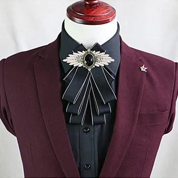 Винтажный галстук-бабочка ручной работы, роскошная брошь из черной ткани со стразами, булавки для воротника мужской рубашки, аксессуары для свадебной одежды
