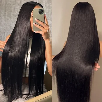 30-дюймовый прямой Бразильский HD прозрачный парик из человеческих волос 180 плотности на кружеве 13x4 Парики из человеческих волос на кружеве для женщин