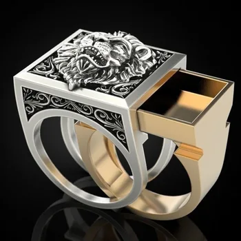 Властные мужские кольца с львиной головой, креативное кольцо-невидимка для хранения, готическое кольцо для мужчин, ювелирные изделия, кольцо с костяным черепом в стиле панк