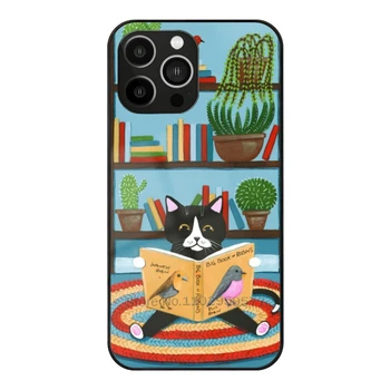 Чехол Little Reader Из закаленного Стекла Для Iphone 14 13Pro 12 11 Pro Max X Xr Xs 7 8 6S 5S Plus Cat Для Чтения Кошек И Книг