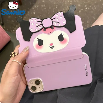 Sanrio Милый мультфильм Kuromi Melody, розовый чехол для телефона из искусственной кожи с 3D стерео аниме-застежкой для iPhone 14 13 12 11 Pro Promax