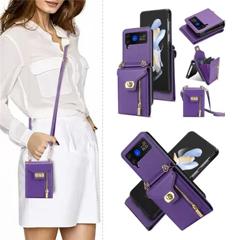 Модный кошелек на молнии, держатели для карт, ремешок через плечо, кожаный чехол из искусственной кожи Samsung Galaxy Z Flip 3 flip 4 5 Задняя крышка