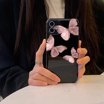 Хан инс Розовая Бабочка для iPhone 13promax чехол для телефона iphone11 Мягкий 12 Силиконовый xsmax Премиум Яркий Черный xr Прямоугольный 8plus