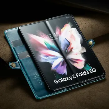 Деловой кожаный бумажник с откидной крышкой Чехол для телефона Samsung Galaxy Z Fold 5 4 3 Слота для карт, подставка для книг, Непромокаемая защитная задняя крышка