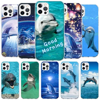 Чехол Ocean Animal Cute Dolphin для Apple iPhone 11 14 15 Pro Max 13 12 Mini Phone Cover XR XS X 7 + 8 Plus SE 2020 с Прозрачной Оболочкой