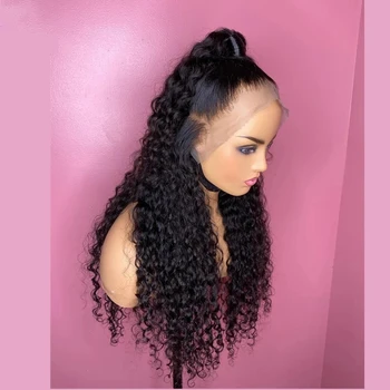 Длинный кудрявый Черный парик на кружеве спереди для чернокожих женщин, предварительно выщипанный, мягкий, 26 дюймов, плотность 180%, с температурой нагрева детских волос