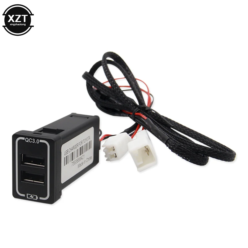 Автомобильное зарядное устройство QC3.0 Quickcharge с двойным USB-адаптером для телефона PDA DVR, кабель Plug & Play для Toyota
