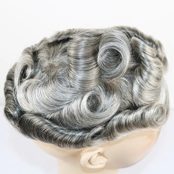 Серый парик из человеческих волос на полиуретановой основе для мужчин, прочные системы для волос, Тонкие Кожные Капиллярные протезы, Шиньоны