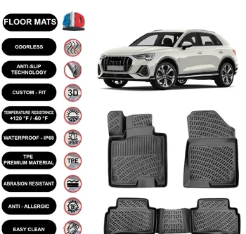 Подкладка для ковриков подходит для Audi Q3 (2018-2022), водонепроницаемая, 3D формованная, черная, 4 шт.
