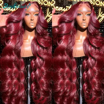 Rosabeauty 250 Плотность 99J Бордовый 13x4 13X6 HD Объемная Волна Синтетические Волосы На Кружеве Человеческих Волос Искусственные Парики для Волос 40 Дюймов Красны