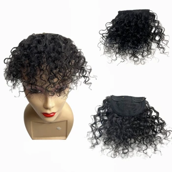 Кудрявая челка в африканском стиле для чернокожих женщин, Кудрявая заколка из человеческих волос, челка с бразильской бахромой, наращивание волос без реми