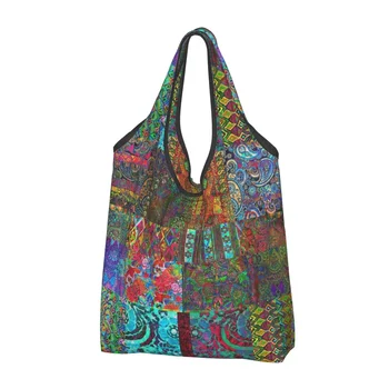 Хозяйственная Сумка Bohemian Wonderland Многоразовые Продуктовые Сумки Вместимостью Hippie Mandala Paisley Boho Recycling Bag Моющаяся Сумка