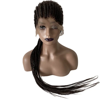 34 Дюйм(ов) Ов) Китайская Смесь Волос Virgin Синтетические Волосы Кукурузные Косы #1B Цвет 180% Плотность Полные Кружевные Парики для Женщин