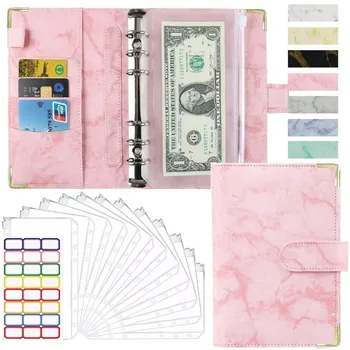 Бюджетный конверт с застежкой-молнией A6 из искусственной кожи, бюджетный денежный конверт, экономящий бюджет, мраморный Розовый /Черный / Синий / Белый /Серый