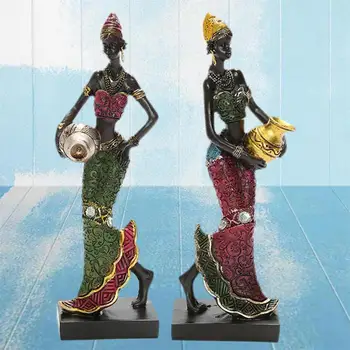 Африканская статуэтка Женская фигурка, статуя Племенной леди, скульптура, Коллекционное произведение искусства, Африканское украшение для домашнего офиса, телевизионного шкафа