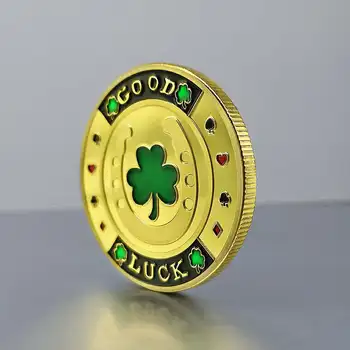 Фишки для покера казино Удачи Позолоченная Памятная монета Shamrock Lucky Poker Card Guard Press Decision Сувенир