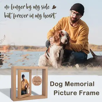 Деревянная фоторамка для мемориала домашних животных, Поворотный двусторонний держатель для фотографий в память о собаке, 4x6-дюймовая настольная рамка для отображения фотографий собак и кошек