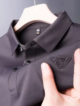 Шелковая и удобная футболка премиум-класса с длинными рукавами для мужчин, весенняя мода 2023, деловая рубашка-поло с вышивкой, повседневная мужская одежда