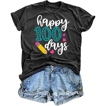 Футболки для учителей, женская футболка Happy 100 Days of School, футболка с графическим принтом для учителей, подарки для учителей, топы, футболки