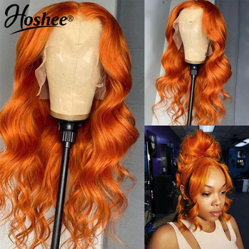 Имбирно-оранжевые парики из человеческих волос с полным кружевом 360 Бесклеевых Полностью кружевных париков, предварительно выщипанных 13x4 HD, Кружевные фронтальные парики для женщин, парики для косплея