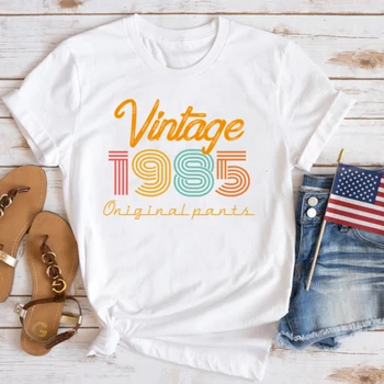 Новые горячие винтажные футболки 1985 года, модная женская летняя футболка для девочек, повседневные топы с коротким рукавом и круглым вырезом, футболки