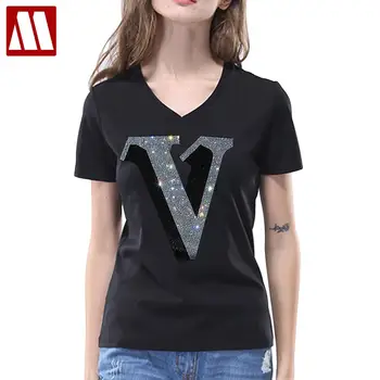 Youge Girl 2023 Летние топы с коротким рукавом, женские футболки из хлопка с 3D буквенным принтом Dimaond, черные футболки, женские спортивные футболки