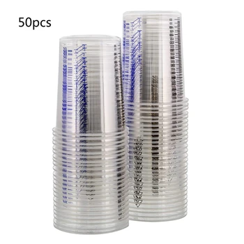 50шт Одноразовых прозрачных пластиковых стаканчиков с градуировкой для смешивания краски, УФ-смолы, эпоксидной смолы