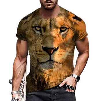 Летняя мужская футболка 2023 года с 3D принтом Льва, свирепое животное, унисекс, модная футболка с круглым вырезом и коротким рукавом, большой свободный размер, дополнительный размер