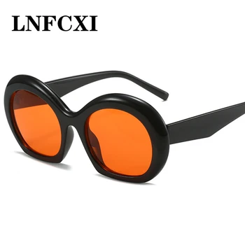 LNFCXI Новые Винтажные Женские солнцезащитные очки овальной формы в стиле ретро красно-оранжевых оттенков UV400, Трендовые Мужские Солнцезащитные очки неправильной формы