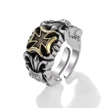Европейское и американское ретро Золотое кольцо с лодочным якорем с золотым крестом, Мужское модное индивидуальное кольцо в стиле панк