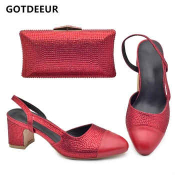 Новое поступление женской обуви 2023, Дизайнерский роскошный итальянский комплект обуви и сумки, украшенный стразами, женская обувь на низком каблуке
