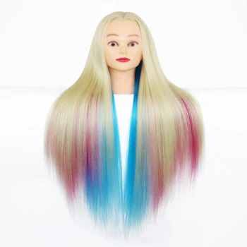 Красочный парик для тренировок, голова манекена, Радужная прическа, Кукольные волосы, заплетенные в косу, Макияж, Четырехцветная модель головы, Модная кукла